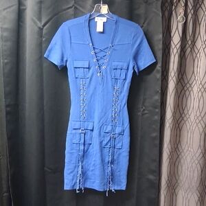 Elegant Blue Lace-Up Mini Dress